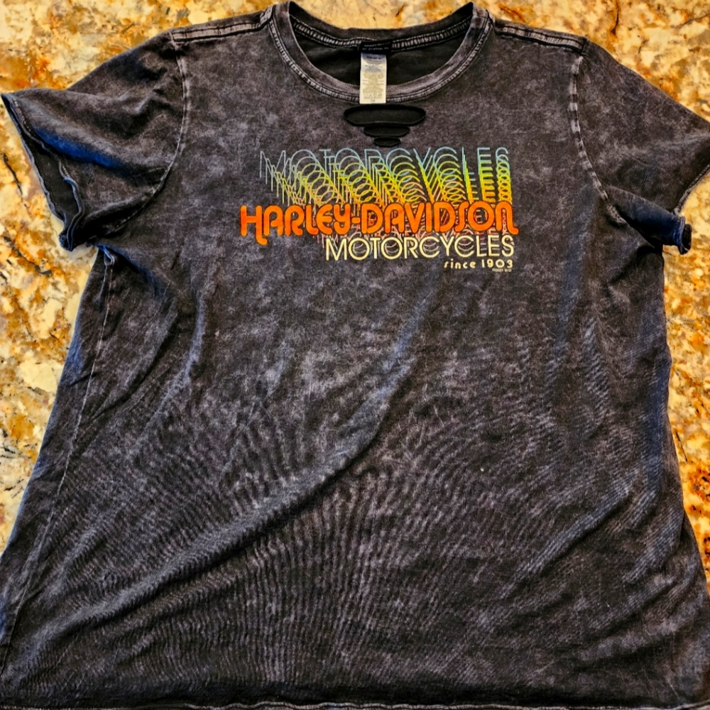 Harley Davidson Women’s T-shirt 2X Black  Acid Wash Graphic Logo Virginia